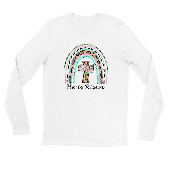 He is Risen BOHO Leopard Rainbow Easter Cross Premium Unisex Longsleeve T-shirt